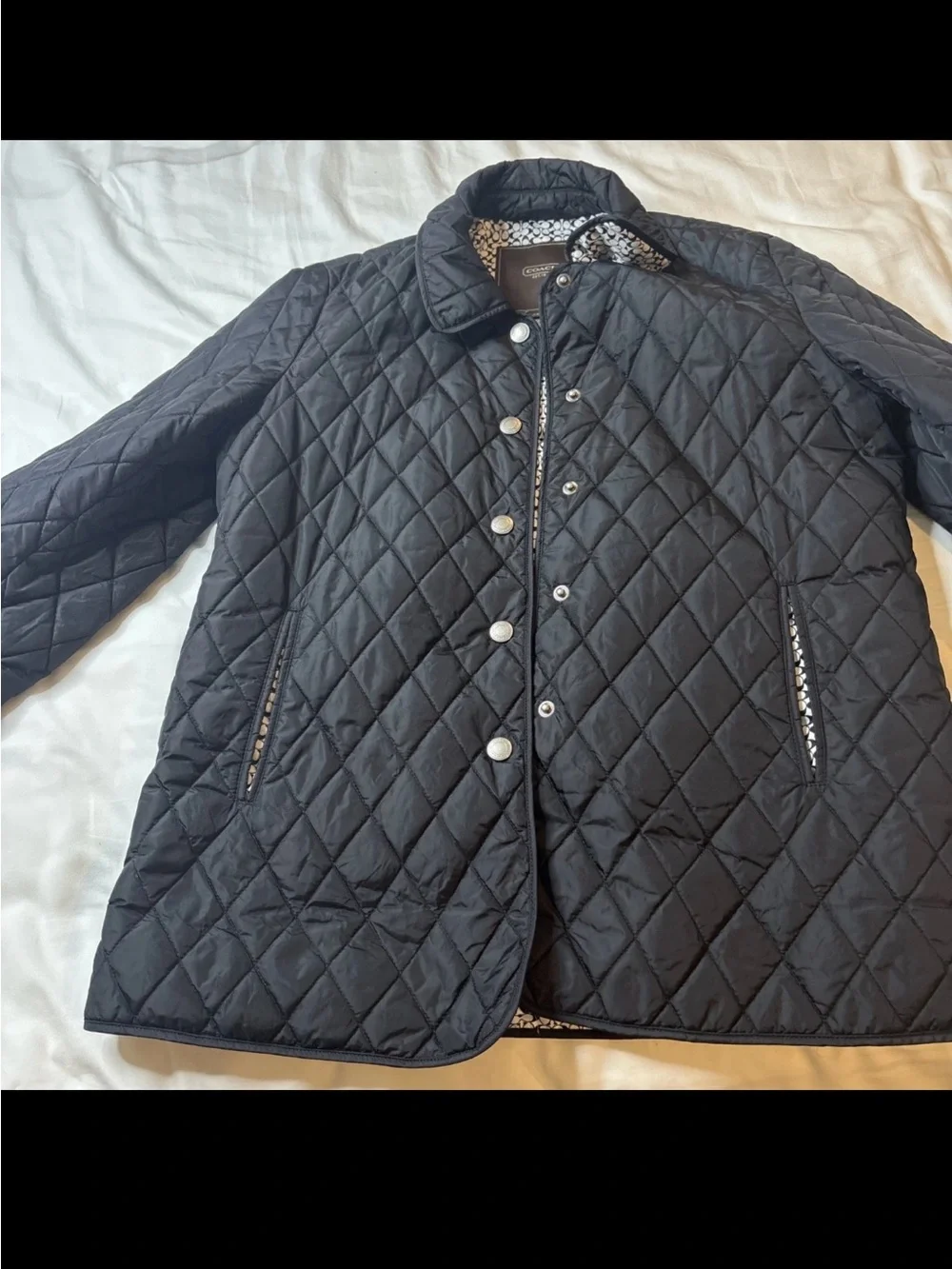 Coach Signature C Quilted Riding Jacket Black Button Front Size